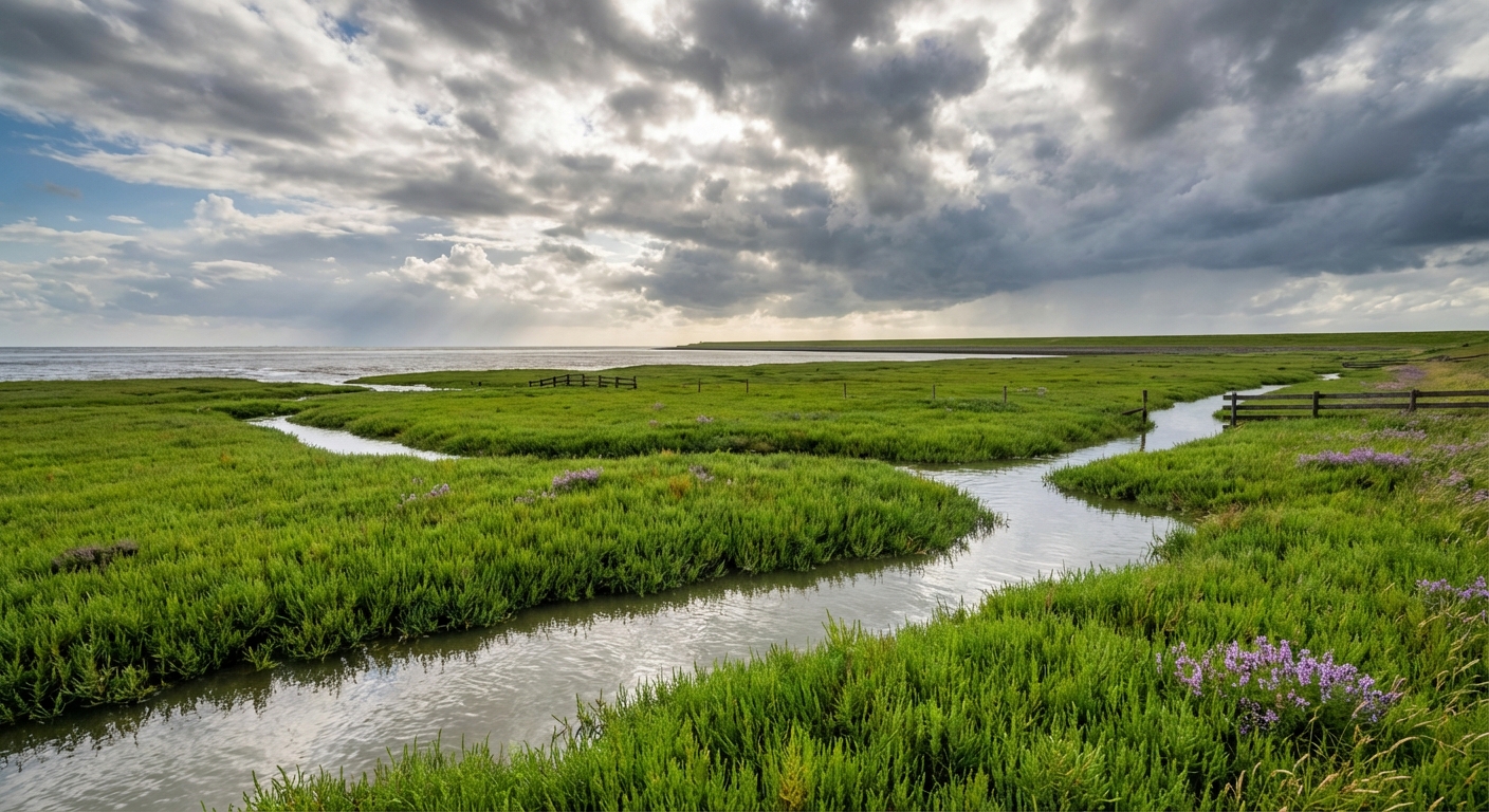 De uitgestrekte kwelders aan de Groningse kust