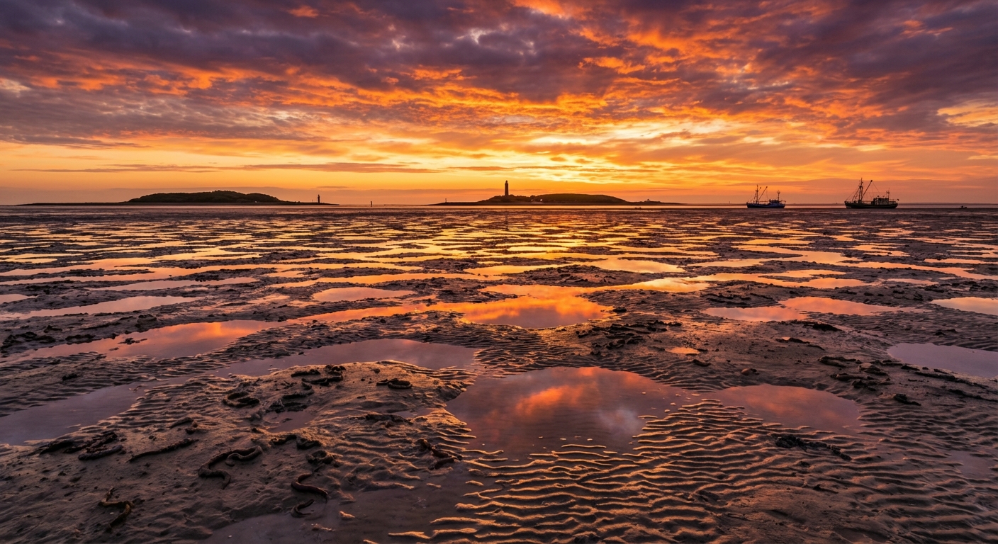 Zonsondergang over het Groningse wad